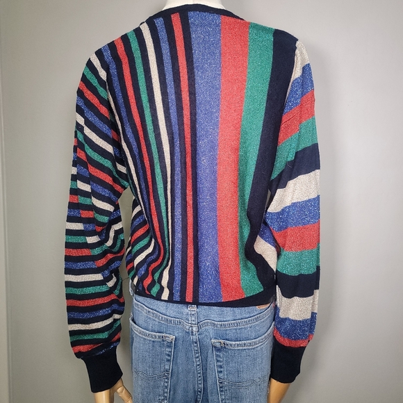 -Vintage 1980's Joyce Pullover Striped Sweater with Glitter Threads - Picture 4 of 5